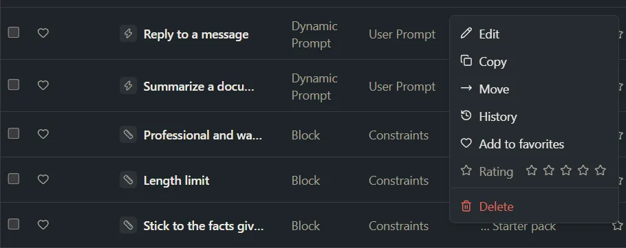 The right-click menu on an Explorer item with Edit, Copy, Move, History, Rating and Delete.