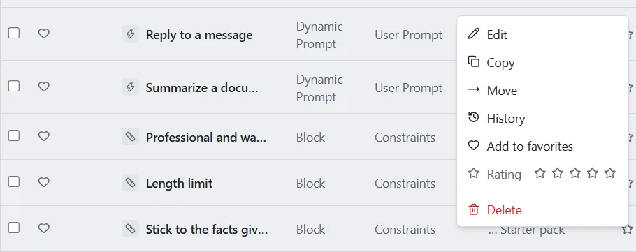 The right-click menu on an Explorer item with Edit, Copy, Move, History, Rating and Delete.