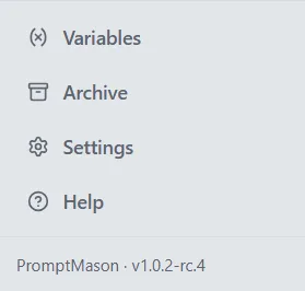The bottom of the sidebar showing the Settings and Help buttons and the version line.