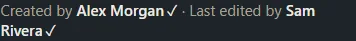 A block’s details showing who created it and who last edited it, each with a check mark.